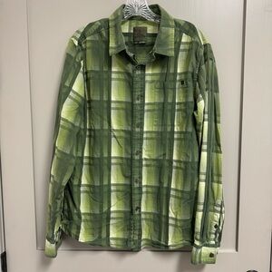 PrAna Men's Button Up Shirt Size L Green Plaid‎ Long Sleeve